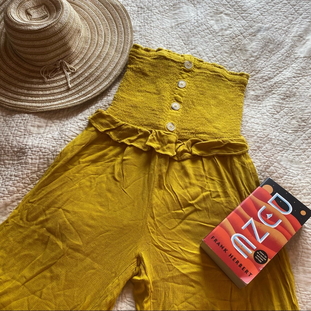 Loft Beach Smocked Strapless Jumpsuit Chartreuse
